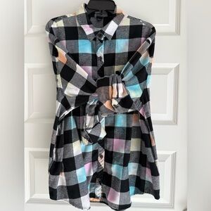 Wild Fable FLANNEL Plaid Button-Up Shirt in pastel and black check.